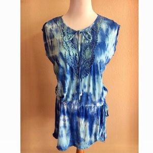 NWT Summer Bohemian Blue Tie Dye Fashion Dress Size Small